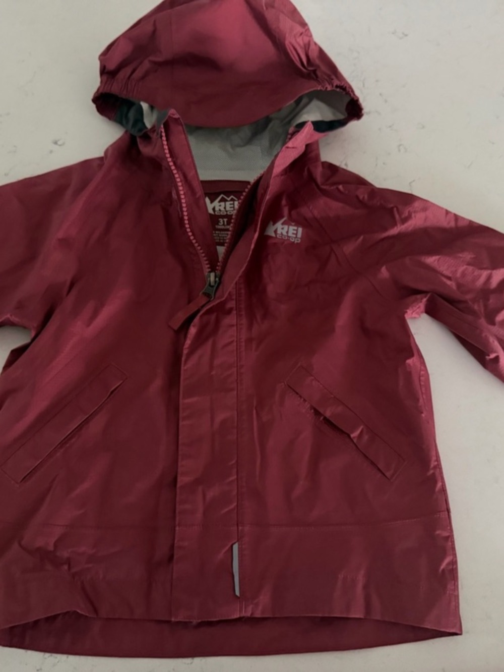 REI Co-op Toddler 3T Waterproof Hooded Rain Jacket Burgundy Pink Outdoor